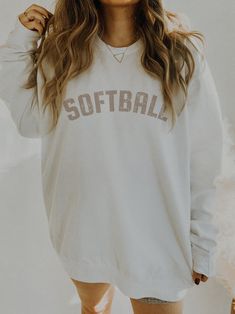 Softball Sweatshirt | Softball Crewneck | Softball Shirt | Vintage Feel | Unisex | Neutral | Size Up For Oversize Sweatshirt Softball Mom Sweat Shirt, Softball Sweatshirts & Hoodies, White Athleisure Tops For Game Day, White Relaxed Fit Top For Game Day, White Team Spirit T-shirt For Fall, White Varsity Crew Neck Top, White Varsity Relaxed Fit Tops, White Crew Neck Varsity Top, Oversized White T-shirt For Sports Events