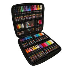 a case filled with lots of different colored crayons