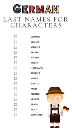 Printable List of German Last Names For Characters German Surnames, German Last Names, Last Names For Characters, German Names