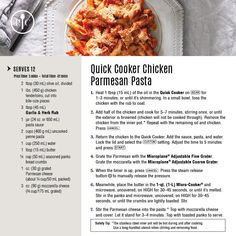 the recipe for chicken parmesan pasta on a plate