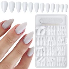 PRICES MAY VARY. Press on nails short almond kit: includes 360pc solid colored glossy white press on nails almond shape, 5 sheets adhesive glue sticky tabs, 1pc 100/180 grit nail file tools, and 1pc wooden stick, come with everything you need for a quick DIY nail art manicure. Odorless short almond tips will not harm or damage your natural nails or body. High-quality short press on nails almond: our short press on almond nails are made of high-quality abs material, the short almond fake nails ar Almond White Nails, Almond Tips, Nails Short Almond, Press On Nails Almond, Fake Nails White, Curved Nails, Short Almond Nails, Short Fake Nails, Press On Nails Short