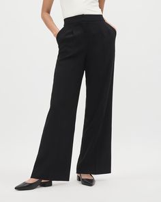 Pantalon en Crêpe Noir à Jambe Large et Taille Haute | RW&CO. Clothing Women, Wide Leg, High Rise, Cute Outfits, Black And White, Pants, Clothes, Black, Trousers