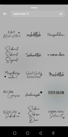 an iphone screen with handwriting on it and the words written in different languages are shown