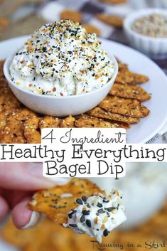 healthy everything bagel dip recipe on a plate with crackers