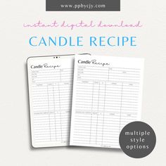 a recipe book with the title, ultimate digital handmade candle recipe and multiple style options