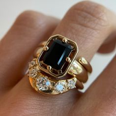 This brand-new black onyx ring is our newest piece in the Georgia setting, coming just in time for the holidays! She's ideal for everyday wear & is the perfect way to start your dream stack. Available in 18k gold and platinum. Contact us for pricing. Onyx And Gold Ring, Onyx Antique Ring, Classic Rings With Polished Finish, Classic Black Spinel Sapphire Ring For Anniversary, Black Sapphire Ring For Anniversary, Timeless Black Sapphire Ring For Anniversary, Stackable 14k Gold Rings For Everyday Luxury, Everyday Luxury 14k Gold Stackable Rings, Classic Black Spinel Diamond Ring For Formal Occasions