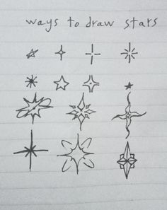 a notebook with writing on it that says, ways to draw stars in different shapes and sizes