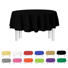 an image of a table cloth with different colors and sizes on the top, along with white legs