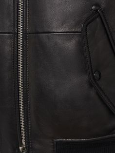 Shearling collar. Ribbed cuffs and hem. Front zip closure. Two front flap pockets. Down feather filling. Model is wearing a size48 Tom Ford Leather Jacket, Tom Ford Jacket, Tom Ford Leather, Black Toms, Tom Ford Men, Down Feather, Crossbody Messenger Bag, Leather Jacket Black, Brown Jacket