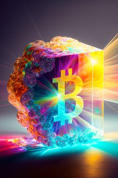 an abstract image of a bitcoin in the center of a bright light tunnel