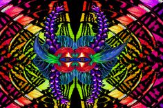 an abstract art work with colorful colors and patterns on black background, depicting a bird in the center