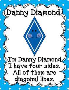 a blue diamond with white polka dots and the words i'm damny diamond have four sides all of them are diagonal lines