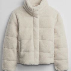 Nwt Gap Sherpa Ivory Puffer Jacket Size Xl Women Cozy Off White Outerwear For Fall, White Puffer Jacket With Fleece Lining, Cozy White Outerwear For Cold Weather, Gap Beige Long Sleeve Outerwear, Gap Beige Outerwear For Fall, Beige Gap Outerwear For Fall, Casual Off White Winter Outerwear, Casual Off White Outerwear For Winter, Casual Off-white Winter Outerwear