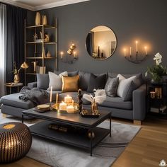 a living room filled with furniture and candles