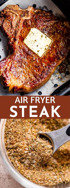 air fryer steak in the process of being cooked