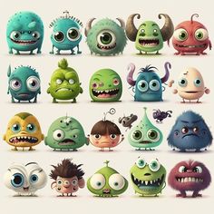 an assortment of cartoon monsters with big eyes