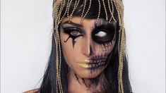 Dark Queen Makeup Halloween, Black And Gold Halloween Makeup, Hades Costume Female Makeup, Scary Cleopatra Makeup, Cleopatra Halloween, Face Painting, Maquillaje De Ojos, Costume Ideas, Halloween