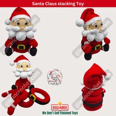 santa claus stuffed toy is shown in four different poses, including one holding a pair of scissors