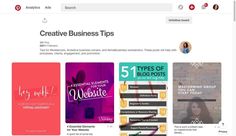 the website for creative business tips is displayed in this screenshote photo, with an image of a woman's profile on it