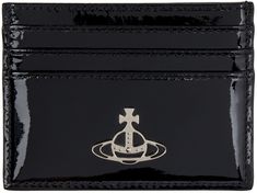 Patent faux-leather card holder in black. · Logo hardware at face · Four card slots · One note slot · Twill lining · H3 x W4 Supplier color: Black Card Holder Chanel, Designer Black Bifold Card Holder, Vivienne Westwood Card Holder, Vivienne Westwood Wallet, Vivienne Westwood Logo, One Note, Money Clip Wallet, Card Holder Wallet, Card Holder Leather