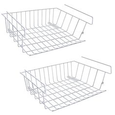 two wire baskets sitting next to each other