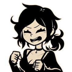 a drawing of a girl with black hair and an angry expression on her face,