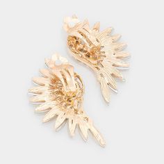 two pairs of gold tone earrings with large leaves on each side and small flowers on the other