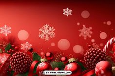 red christmas wallpaper with ornaments and candy canes