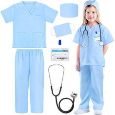 PRICES MAY VARY. Doctor Scrubs for Kids- GIFTINBOX doctor costume for kids include a top, a pair of scrub pants, a surgical mask, a hat, a real stethoscope, and a doctor name tag. We choose soft fabric for kids fragile skin, wearing these kids doctor costume will not make the child feel any discomfort. Give children a comfortable wearing experience. Pretend playing games with these real doctor kit will make children more engaged and happy all day long! Perfect For Kids 3-12 Years Old- This veter Toddler Doctor Costume, Veterinarian Costume, Doctor Role Play, Kids Scrubs, Toddler Costumes Girl, Halloween Costume Toddler Girl, Pretend Play Costumes, Doctor Costume, Toddler Education