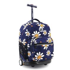 JWorld Sunrise Kids' 18" Rolling Backpack - Joy Daisy Adjustable Standard Backpack For Back To School, Adjustable Standard School Backpack, Adjustable Backpack For End Of School Year, Adjustable Backpack For Back To School, Blue School Backpack With Adjustable Straps, Adjustable Blue School Backpack, Adjustable Backpack For Travel And Back To School, Casual School Backpack Luggage, Rolling Backpacks For School