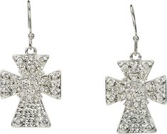 This pair of silver earrings is made from zinc alloy with silver plating. It features a cross-shaped charm with w wire French hook attachment with a ball end. Silver Nickel-free Cross Pendant Earrings, Silver Cross Pendant Earrings, Nickel-free, Silver Cross Pendant Earrings, Nickel Free, Silver Metal Cross Pendant Earrings, Women's Work Boots, Womens Work Boots, Women's Spurs, Justin Boots, Best Western