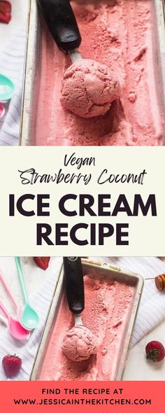 strawberry coconut ice cream recipe with text overlay