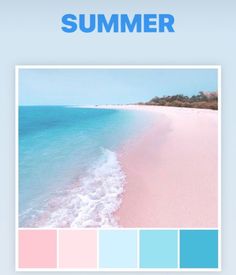 an image of the beach with blue and pink hues in it, including text that reads summer