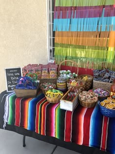 a table with many different foods on it