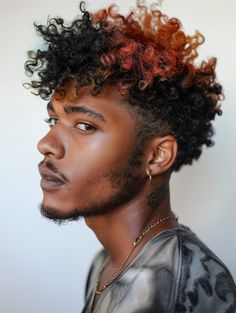 29 Unique Black Men's Curly Hairstyles: Short, Medium, & Long Hair with Fades, Twists, & Beards Black Men Hair Colour, African Men Hairstyles, Dramatic Hair Color, Afro Hair Color, Alt Guys, Hair Study, Curly Hairstyles Short, Dramatic Hair Colors, Hair Ideas For Women