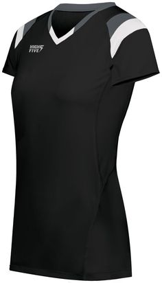 a women's black shirt with white stripes