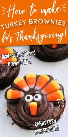 chocolate turkey brownies for thanksgiving made with a boxed brownie mix