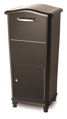 a black cabinet with two drawers on wheels