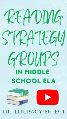 a book with the title reading strategy groups in middle school ela, and an image of