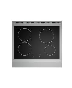 an electric stove with three burners on the front and two knobs on the back