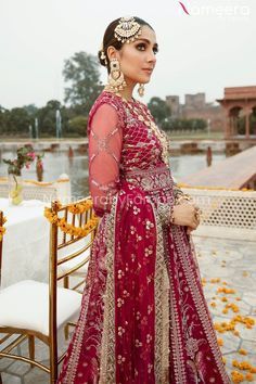 Traditional Party Wear Lehenga in Hot Pink Shade is a magnificent outfit with luxurious hand embellishments on it rendering this Pakistani Wedding Party Dress a must-buy product. This perfectly stitched dreamy dress with silvery touch will give you a princess-like feel. Lehenga: This Party Wear Lehenga comes in a hot pink shade and is adorned in kali style. This lehenga with embroidery and floral patterns accompanied by tilla, organza laces and sequins is a decent choice for any special day. Thi Traditional Party Wear, Aiza Khan, Pakistani Lehenga, Ayeza Khan, Pakistani Fashion Party Wear, Sequin Sleeve, Embroidered Organza, Party Wear Lehenga, Embroidered Border