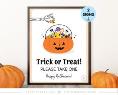 a poster with a trick or treat pumpkin on it