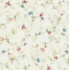 an old fashioned wallpaper with flowers and leaves on the side, in pastel colors