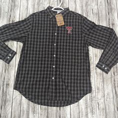 Brand New Long Sleeve Button Up Dress Shirt Men's Sz M Classic Black Flannel Shirt With Buttons, Black Collared Flannel Shirt With Buttons, Black Collared Flannel Shirt, Black Cotton Flannel Shirt With Buttons, Long Sleeve Button Up Dress, Pleated Jacket, Nike Air Max Tn, Texas Tech, Men's Button Down Shirt