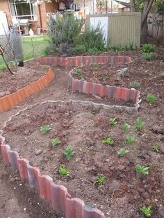 the garden is ready to be planted and put into the ground with bricks in it