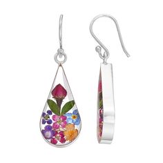 Adorned with colorful pressed flowers, these teardrop earrings abound with natural beauty. Click on this JEWELRY & WATCHES GUIDE to learn about fit, styles, materials and more!EARRING DETAILS Length: 1.7 in. Backings: fishhook Metal: sterling silver Finish: polished Size: One Size. Color: Multicolor. Gender: female. Age Group: adult. Pressed Flower Crafts, Diy Earrings Polymer Clay, Sparkle Gift, Funky Earrings, Wire Work Jewelry, Work Jewelry, Pressed Flower, Flower Jewellery, Diy Earrings