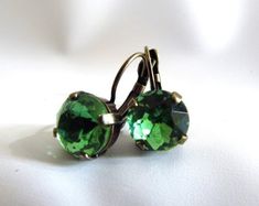 Green Rhinestone Earrings, Peridot Crystal Earring, Green Rhinestone Jewelry, Green Wedding, Green B Green Round Crystal Earrings For Formal Occasions, Green Crystal Wedding Earrings With Ear Wire, Green Crystal Earrings For Wedding, Green Round Crystal Earrings For Wedding, Bridesmaid Green, Paste Jewelry, Anna Wintour Style, Bridal Earring, Georgian Jewelry