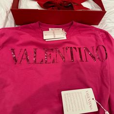 New With Tags Never Worn Size Medium Pink Valentino Garavani Tee With Pink Sequins, Full Set Box, Tags, Tissue, Paper, And Bow From Valentino. Great Christmas Gift Birthday Gift Anniversary Gift You Name It A Little, Something Extra Special For The One You Love Yourself To Enjoy In Style And On Trend ( I Added Style Ideas And Fit Pictures For Reference) Fit Pictures, Pink Valentino, Valentino T Shirt, Valentino Shirt, Pink M, Pink Sequin, Great Christmas Gifts, Love Yourself, Gift Birthday