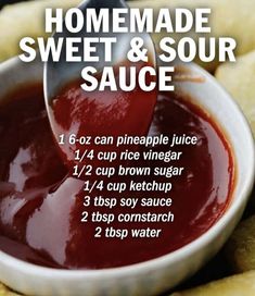 homemade sweet and sour sauce in a white bowl