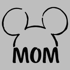 the word mom written in black on a gray background with a mouse's head